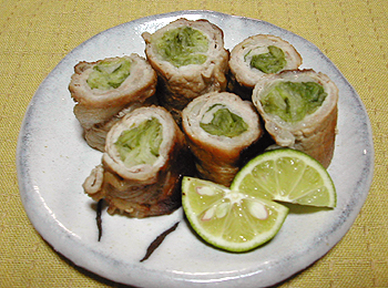 JAあわじ島の特産品レシピ「塩もみレタスの豚肉巻き」